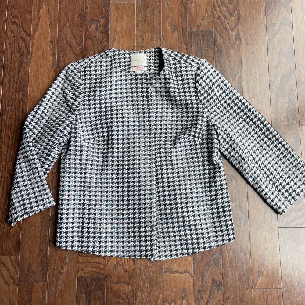 The Limited Scandal Collection Coat Black White Herringbone 3/4 Sleeve Size‎ S